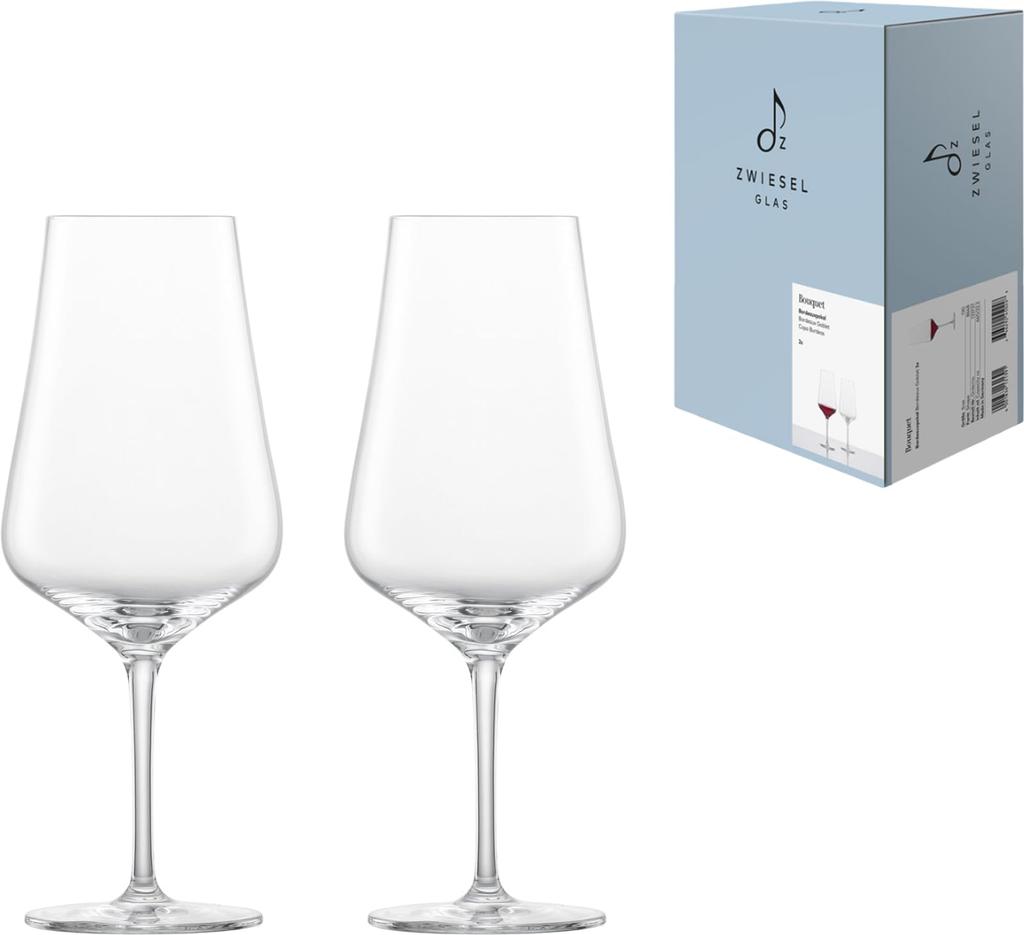 ZWIESEL GLAS Break-Resistant Wine Glasses, Bouquet Design, for Red Wine (Bordeaux), Pair of 2, Machine-Made (m123737)