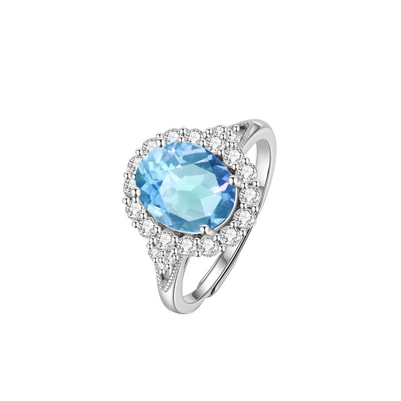 S925 sterling silver Princess Diana colored treasure ring women's natural peridot topaz inlaid with light luxury retro jewelry