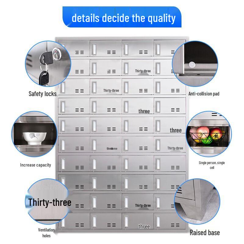 YAZHAO Stainless Steel 30-Door Lockable Storage Cabinet