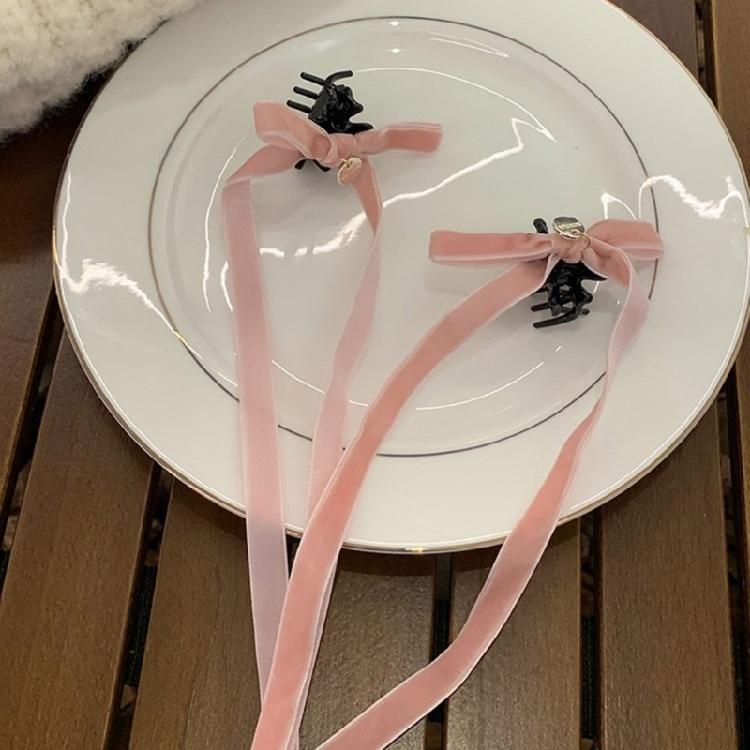 Velvets Bowknot Hair Clip Long Ribbon Hairpins Hair Accessories Hair Side Clips