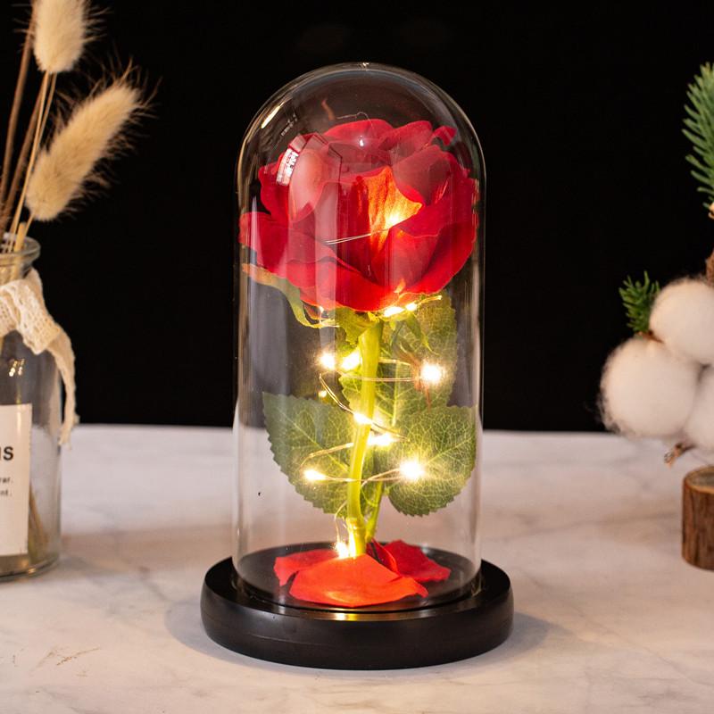 Glass Cover Eternal Rose Ornament, Dried Flower Simulation Bouquet Creative Mother's Day Valentine's Day Gift