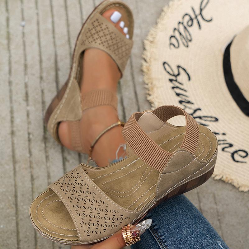 Sandale de vară cu toc pană ușor pentru femei, cu bandă elastică, slip-on, cu platformă, pentru femei, cu talpă groasă moale, casual, Sandalias 43