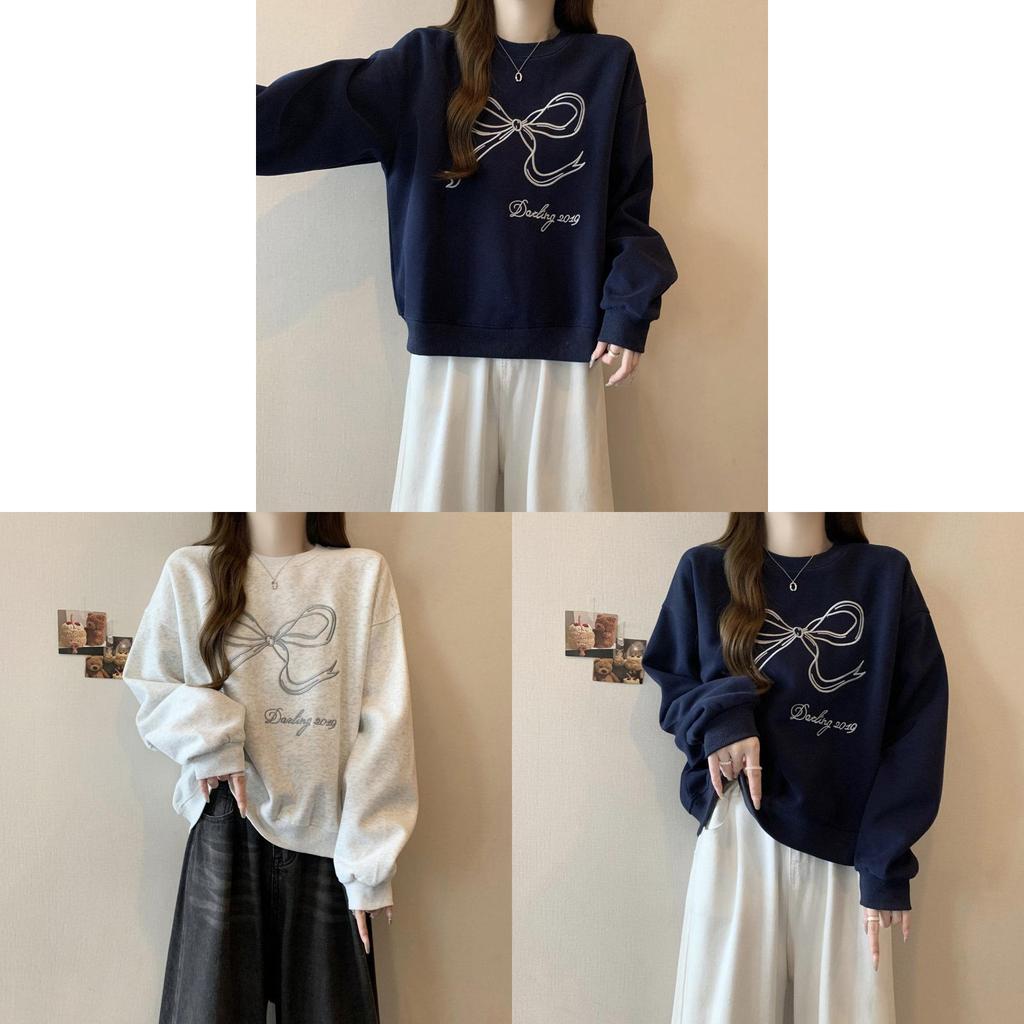 Womens Bow Embroidery Cotton Sweatshirt With 3d Design For Casual Wear