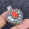 Natural Italian Red Coral 925 Sterling Silver Jewelry Pendant 1.46" ETC-13942