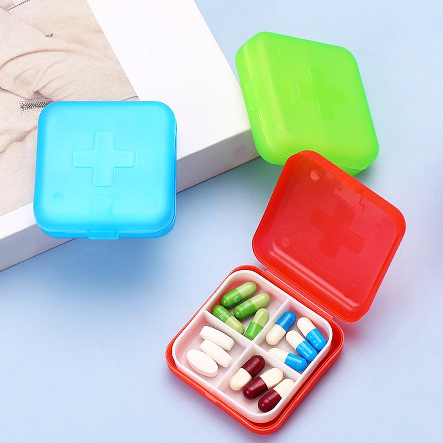 Mini-Pillendose mit 4 Fächern, Tragbarer Reise-Pillenorganizer, Kompakte Taschendosierer für Vitamine, Nahrungsergänzungsmittel