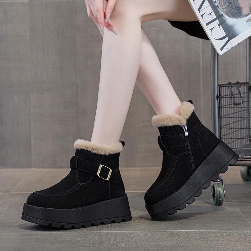 9968 leather snow boots women's cotton shoes winter velvet new retro short boots thick sole