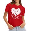 Women's Casual Valentine's Day Printed Short Sleeved Loose Round Neck Pullover Top Top