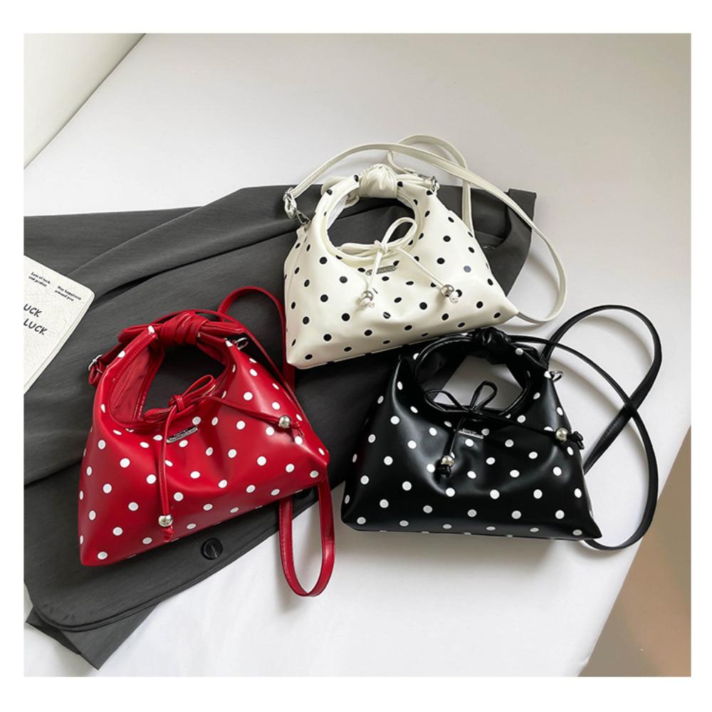 Fashion Niche Polka Dot Leather Handbag Bow Tie Rope Exquisite Hand-held Small Bag Women's Versatile Shoulder Crossbody Bag