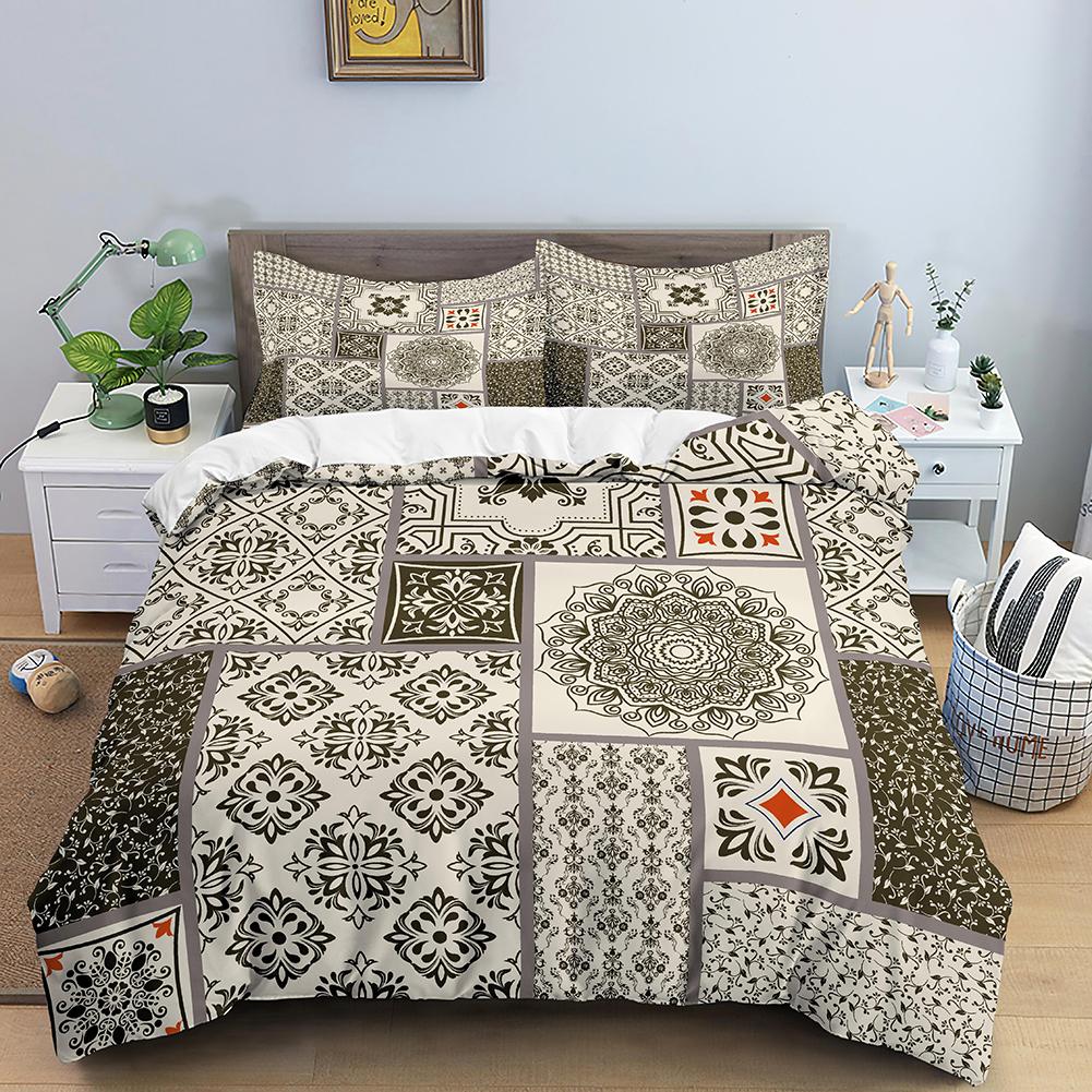 Geometric Mandala King Queen Duvet Cover Boho Ethnic Style Bedding Set For Teens Adults Mediterranean Soft Polyester Quilt Cover