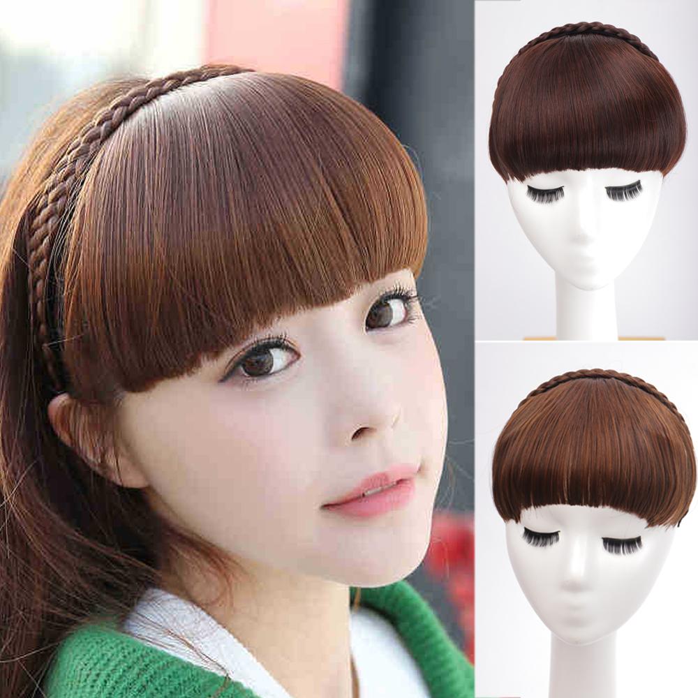 Synthetic Heat Resistant Hair Neat Fringe With Braids Headband Blunt Bangs Hair Extensions for Women Hairpieces