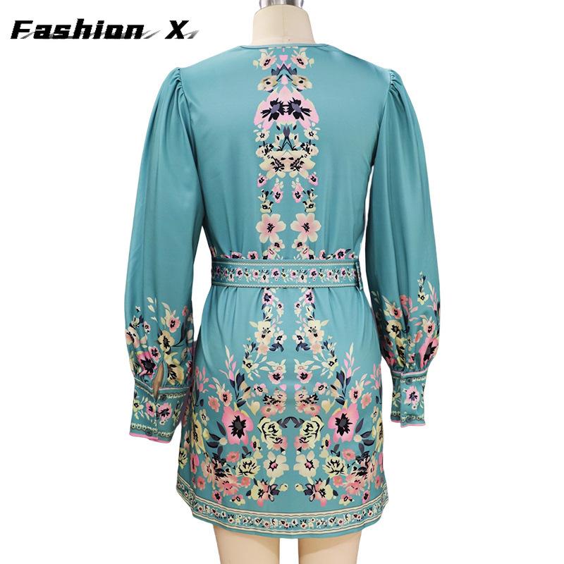 New Women's Long Sleeve V-Neck Loose Bohemian Dresses