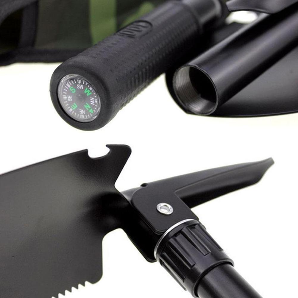 Collapsible Shovel With Compass Multifunctional Tactical Shovel With Zipper Bag Anti-slip Handle Garden Tool