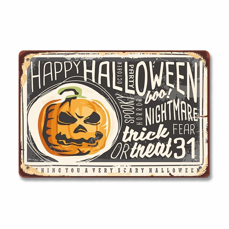 Vintage Halloween Trick or Treat Party Poster Tin Signs  Metal Plate Wall Decor for Cafe Bar Pub  Perfect Halloween Gift