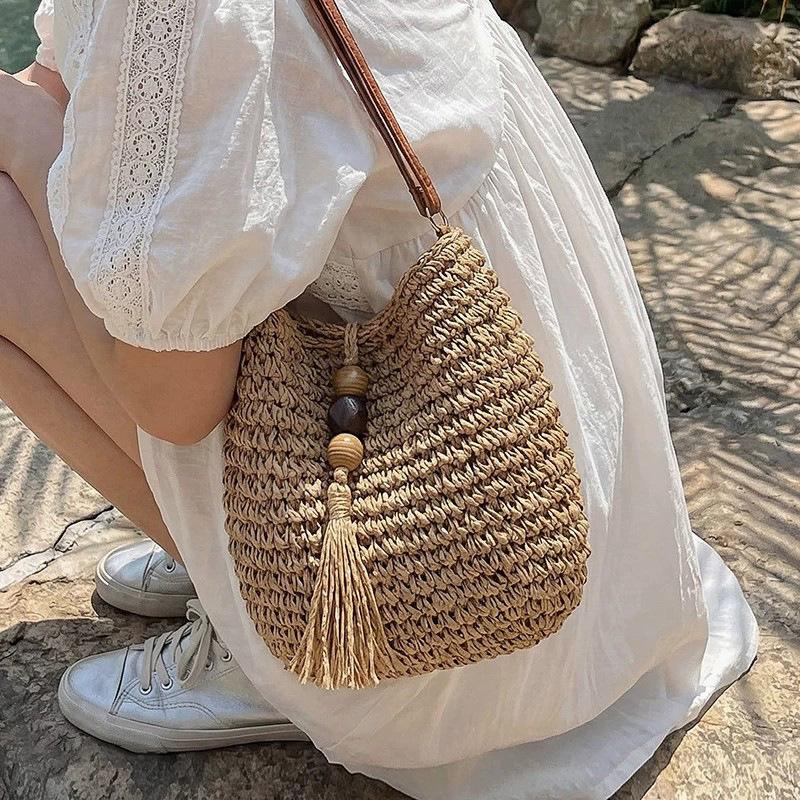 Bags Women's bags Summer seaside vacation woven bags High-end casual shoulder messenger bags