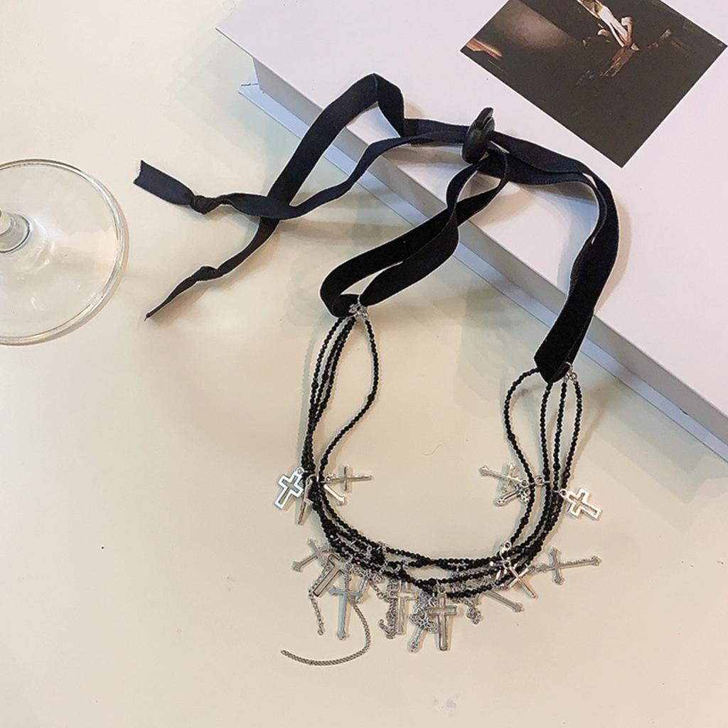 Elegant Cross Necklace Beaded Necklace Chain Charm Bracelet Tassels Bracelet Alloy Material Fashion Jewelry for Daily