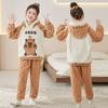 Girls Coral Fleece Pajama Set With Hooded Cartoon Character Design Winter Warm Sleepwear Kids 8 Years
