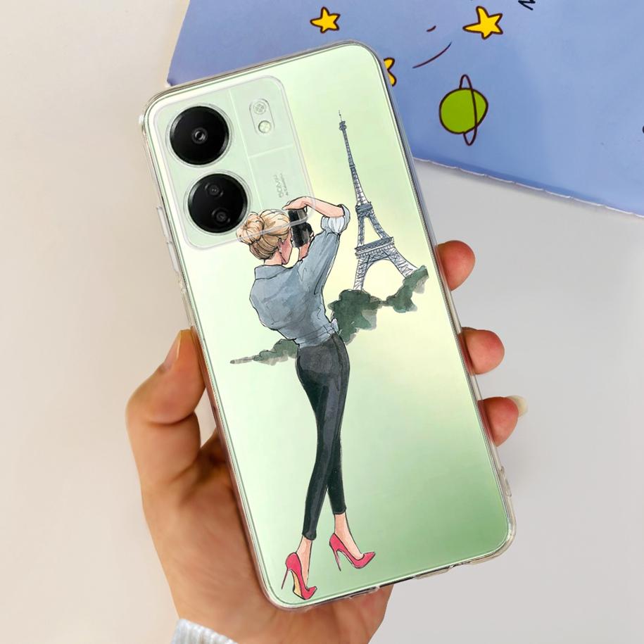 For Xiaomi POCO C65 Case Transparent Silicone Soft TPU Phone Cover For Xiaomi Mi Poco C65 Protective Bumper PocoC65 Flower Funda