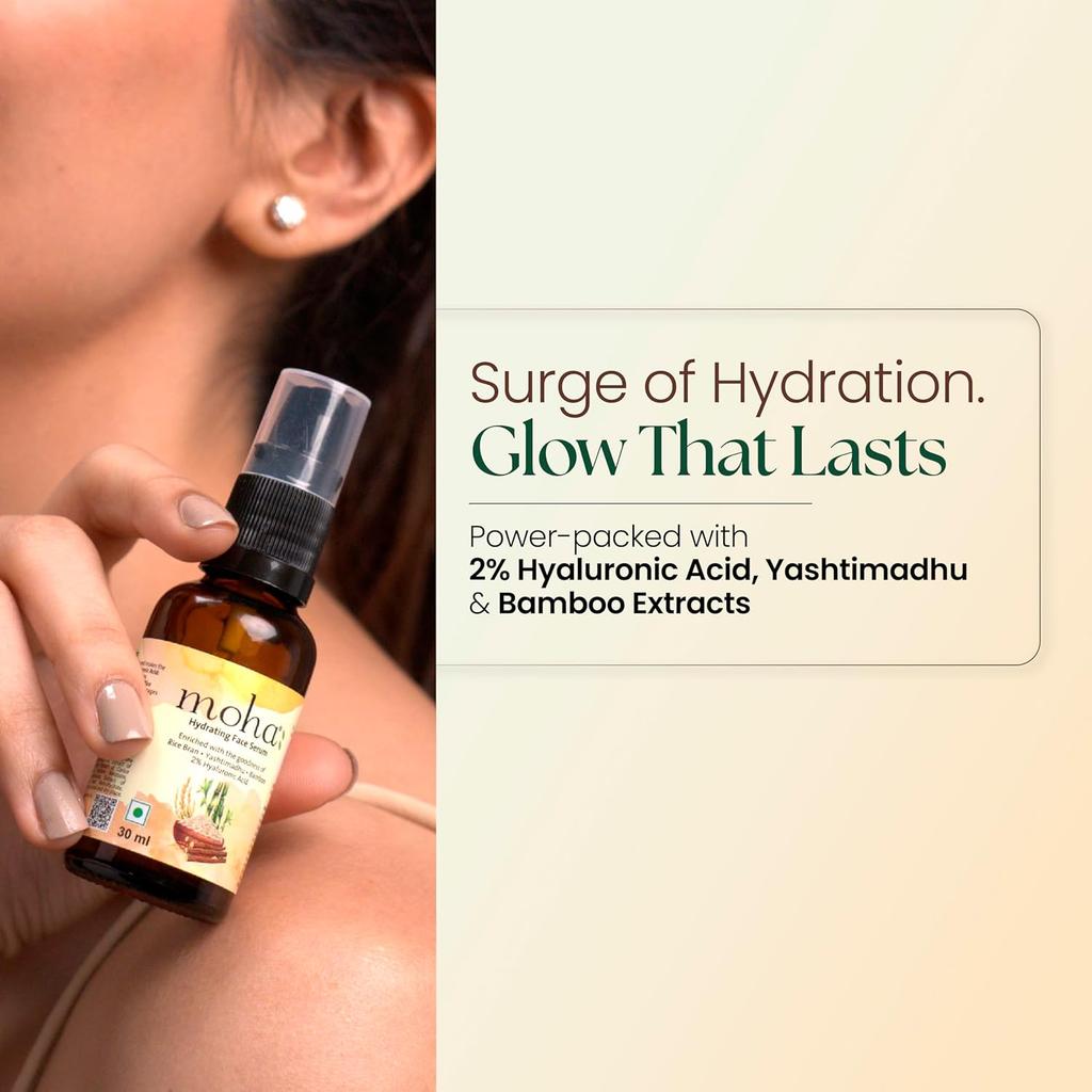 Moha Hydrating Face Serum For Glowing Skin With Hyaluronic Care Lightweight Daily Brightening Formula 30 Ml