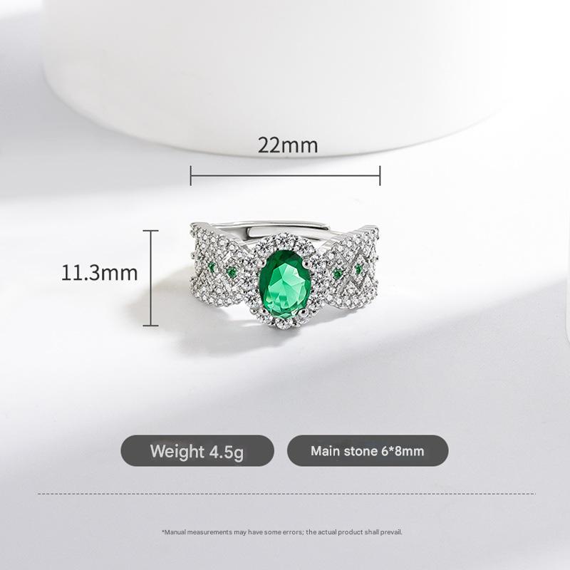 925 Sterling Silver Fashion Classic Emerald Zircon Hollow Pattern Ring Birthday Party Anniversary Gift