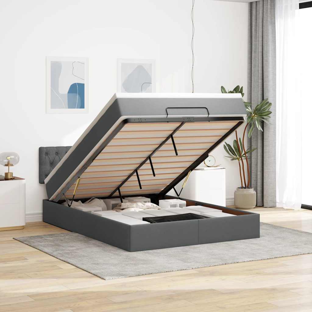 Vidaxl Ottomanenbett mit Matratze, Dunkelgrau, 140x200 cm, Stoff