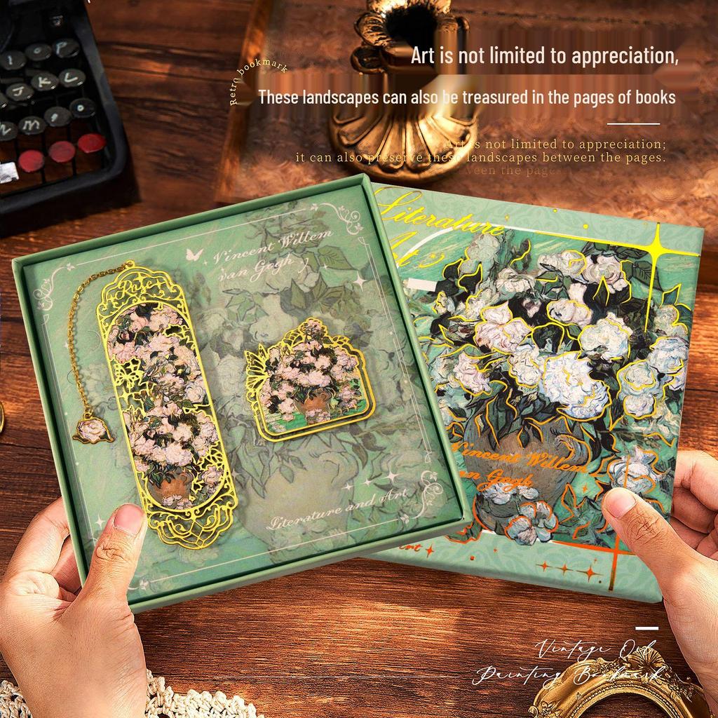 Set elegant de semne de carte metalice: Cutie cadou de Anul Nou pentru studenți, inspirată de pictura în ulei.