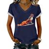 Women's Casual Printed T-Shirt V Neck Pullover Short Sleeve Top