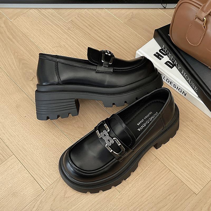 Platform Women's New Women's Shoes Spring and Autumn Single Shoes Women Shallow Mouth One Pedal British Small Leather Shoes Women