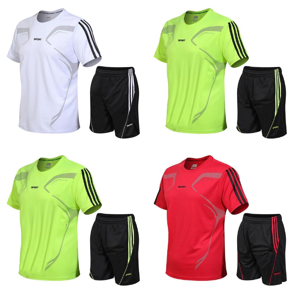 Men's Breathable Quick-drying Running Sport Set Short Sleeve Shirt And Shorts