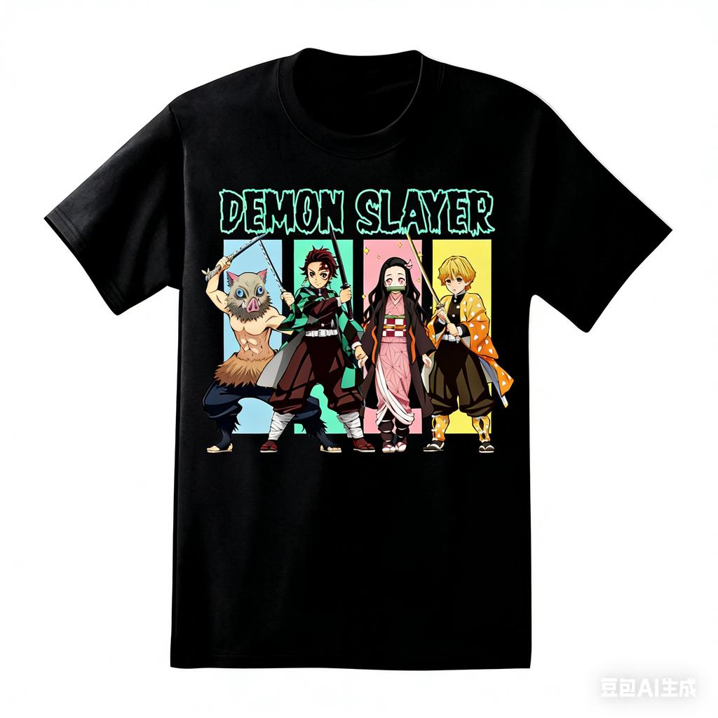 Demon Slayer Group Tshirt Tanjiro Nezuko Inosuke Zenitsu Anime Print Tee Men Women Casual Cotton Top