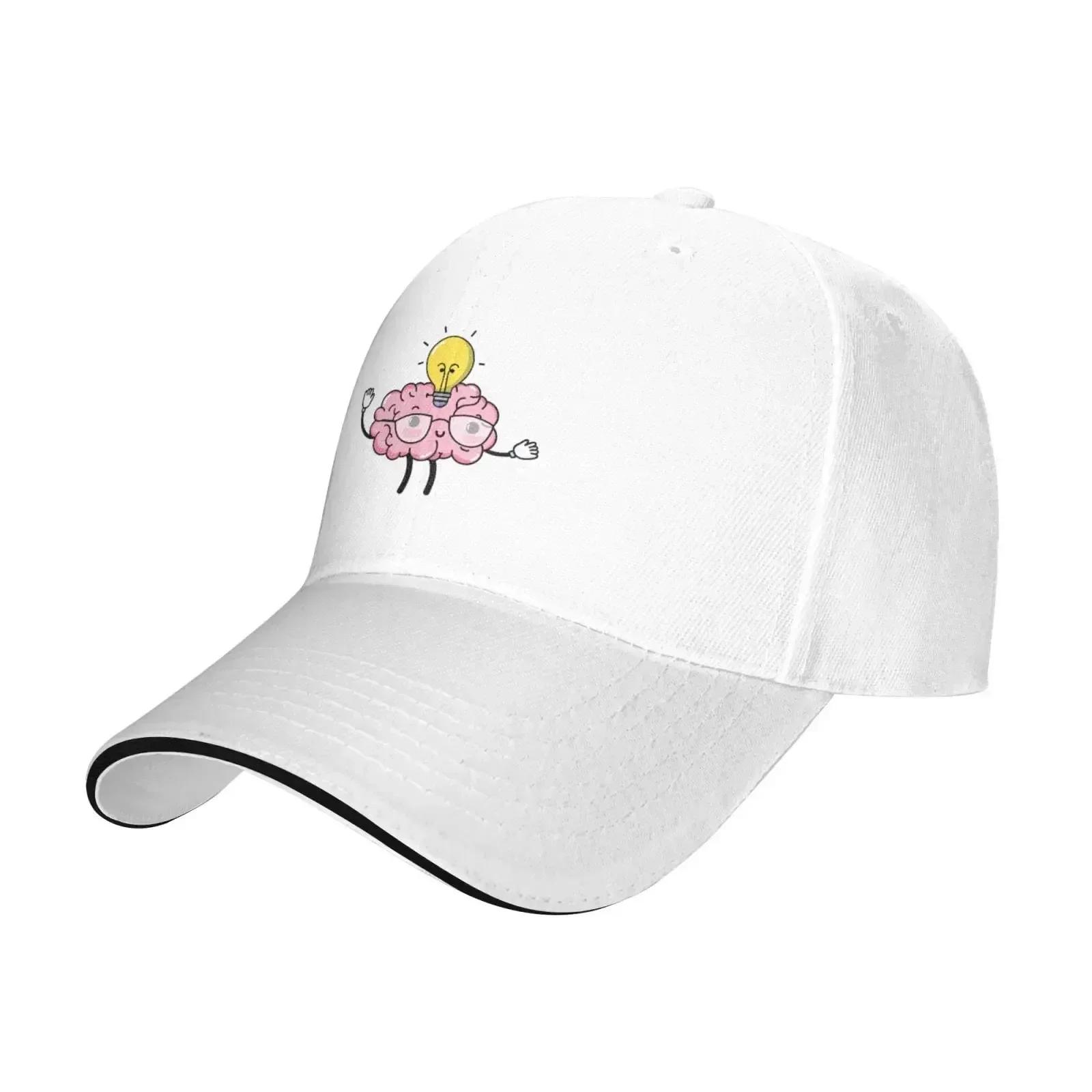 

Happy Brain with Light Bulbs Baseball Cap Baseball Cap Printing Sandwich Brim Hats Fashion Spring Summer Solid Sunhat For Daily Adjustable
