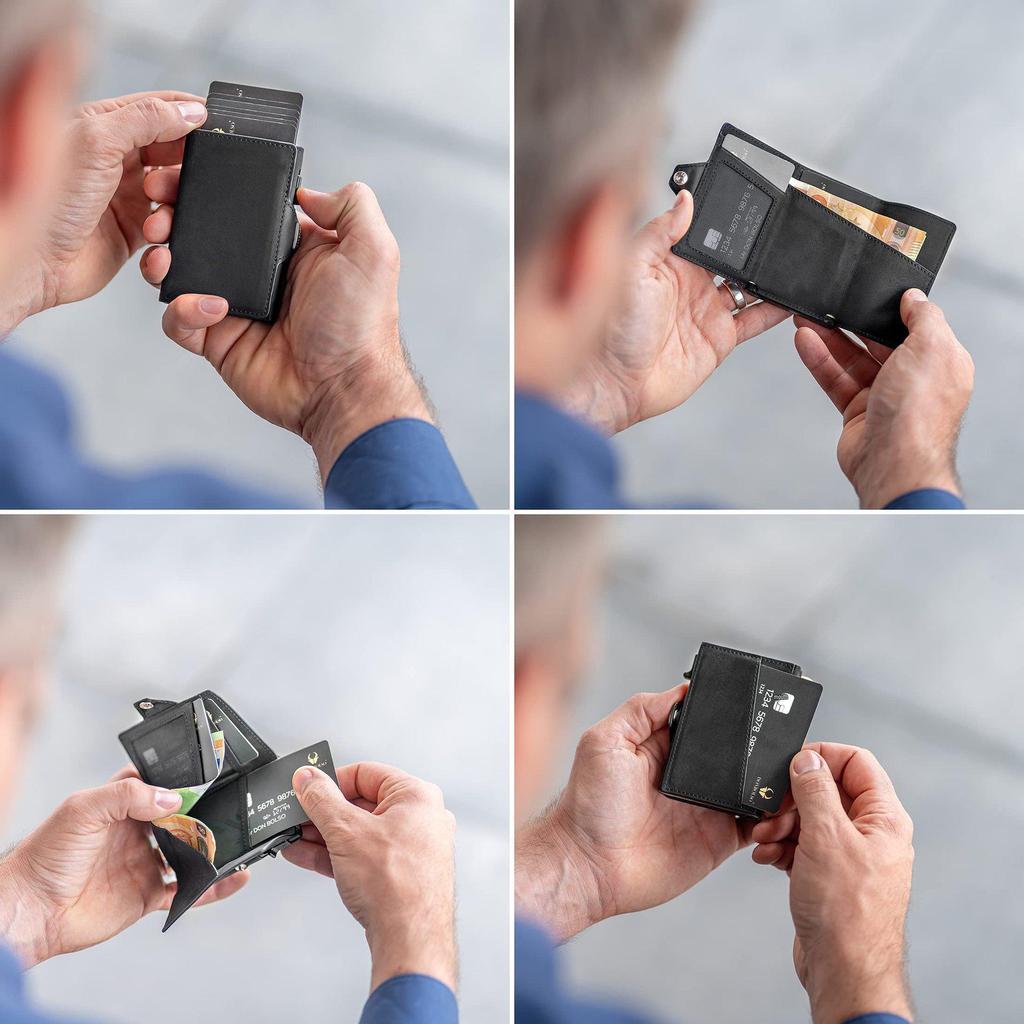 Herren Crazy Horse Leder Kartenhalter Geldbörse mit Diebstahl- und Ausleseschutz - Große Kapazität für mehrere Karten und Münzen