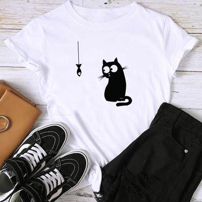 (Asian Size) Print Graphic Tee Cat Cartoon Sweet Pet Lovely Ladies Women's Summer Top Female T Clothing Casual  Fashion Short Sleeve T-shirt