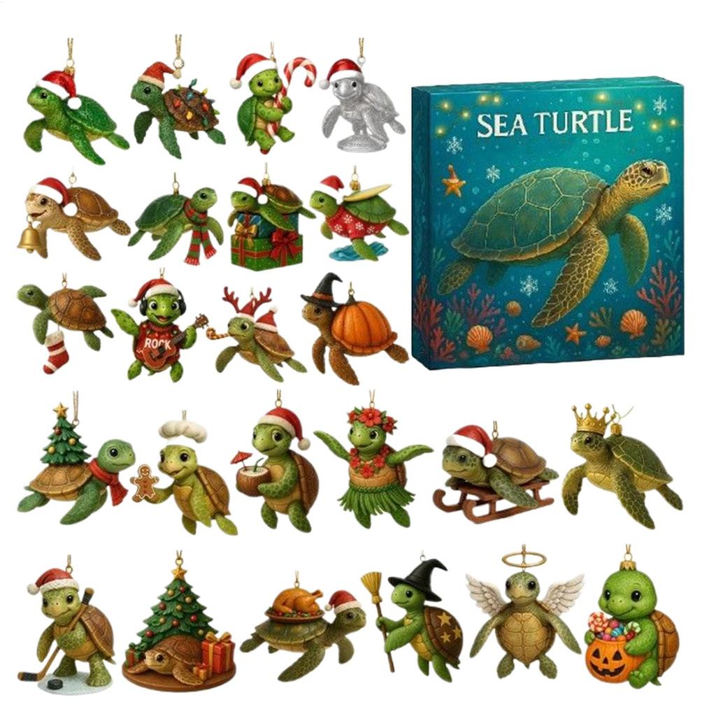 2025 Weihnachts-Schildkröte 2D Adventskalender Kreativer und skurriler Schildkröten-Schmuck Weihnachtsgeschenk Dekoration Handgemachte DIY-Geschenke