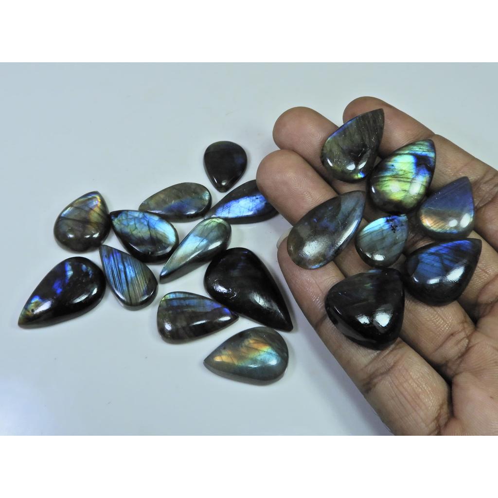 334Cts.Natural Labradorite Multi Fire Pear Cabochon Loose Gemstone 19Pcs Lot LL-991