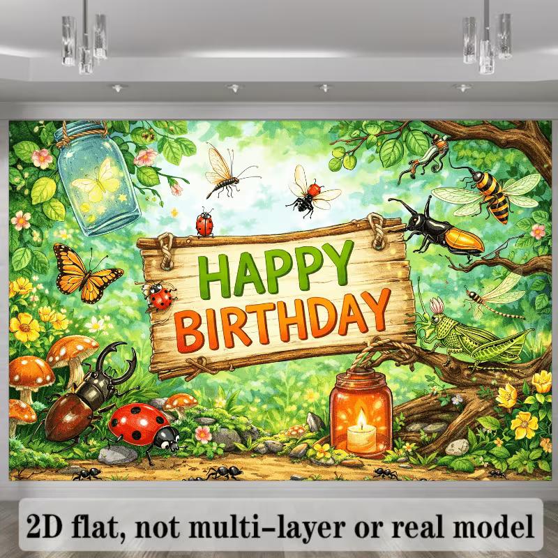 2D Bug Insect Happy Birthday Backdrop for Kids Party Photoshoot