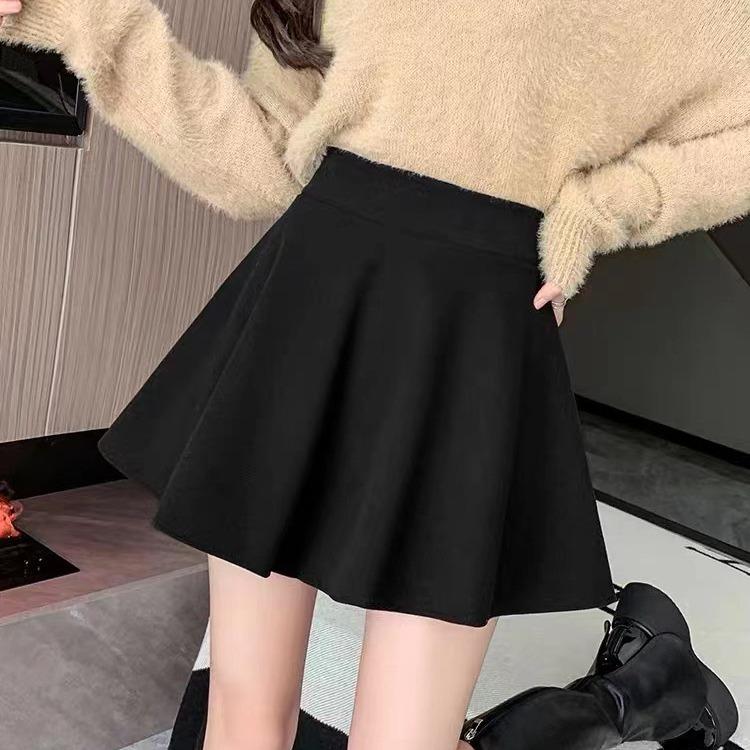Skirt for Women Autumn High-Waisted A-Line Puffy Skirt Casual Design-forward Slimming All-match Versatile Black Ruffled Bodycon Pleated Skirt