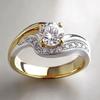Huitan Two Tone Cubic Zirconia Rings Women for Wedding Accessories Newly Designed Luxury Trendy Engagement Party Female Zircon