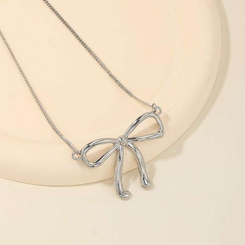 Fashionable Bow Necklace Bowknot Pendant Neckchain Adjustable Chain Choker Handmade Collarbone Chain Gifts for Women