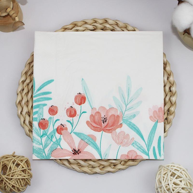 20 Stück/Packung Servietten mit Blumendruck Elegantes Tissue Geburtstag Hochzeitsfeier Dekoration