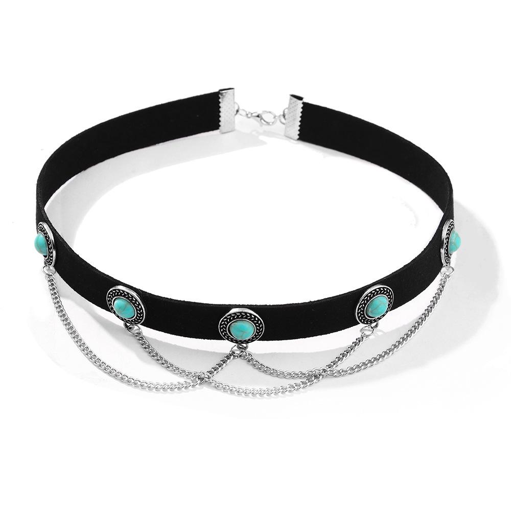 Bohemian Style Choker, Turquoise Retro Chain, Necklace, Korean Velvet Collar, European and American, Necklace