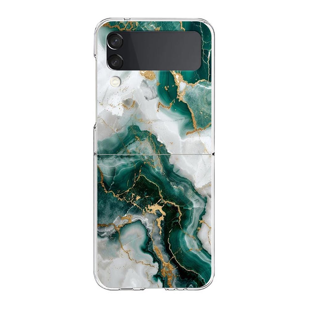 Transparent Phone Case For Samsung Galaxy Z Flip 3 4 5 6 7 Hard Folding PC Z Flip3 Flip4 Cover Marble Stone