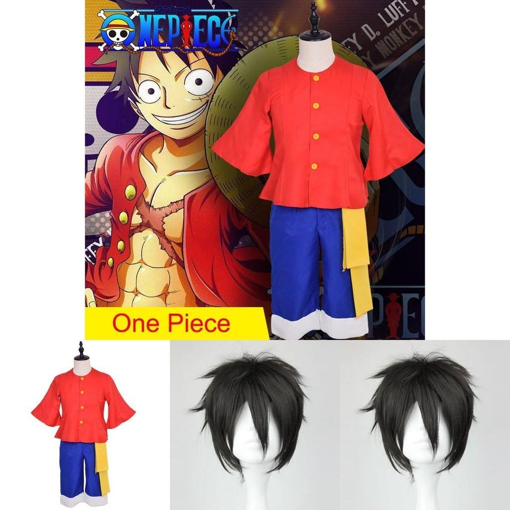 Comfortable One Piece Monkey D Luffy Costume In Bright Red And Blue For Parties