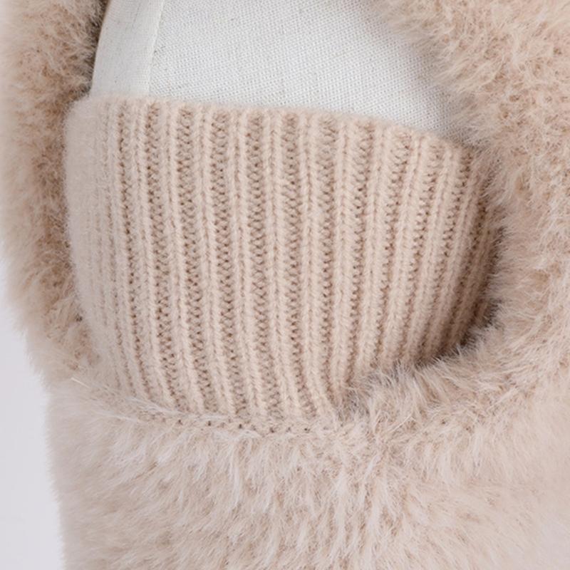 Children Face Cover Brimless Hat Neck Warmer With Cartoon Bear Design Pullover Earflap Hat For Toddler Skiing Hiking