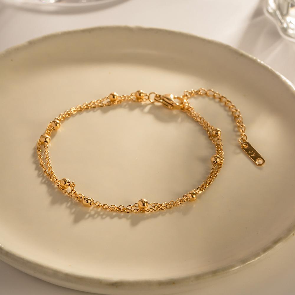 Fashion 18K Gold Beads Chain Bracelet PVD Plating Waterproof Double Layer Bead Chain Bracelets