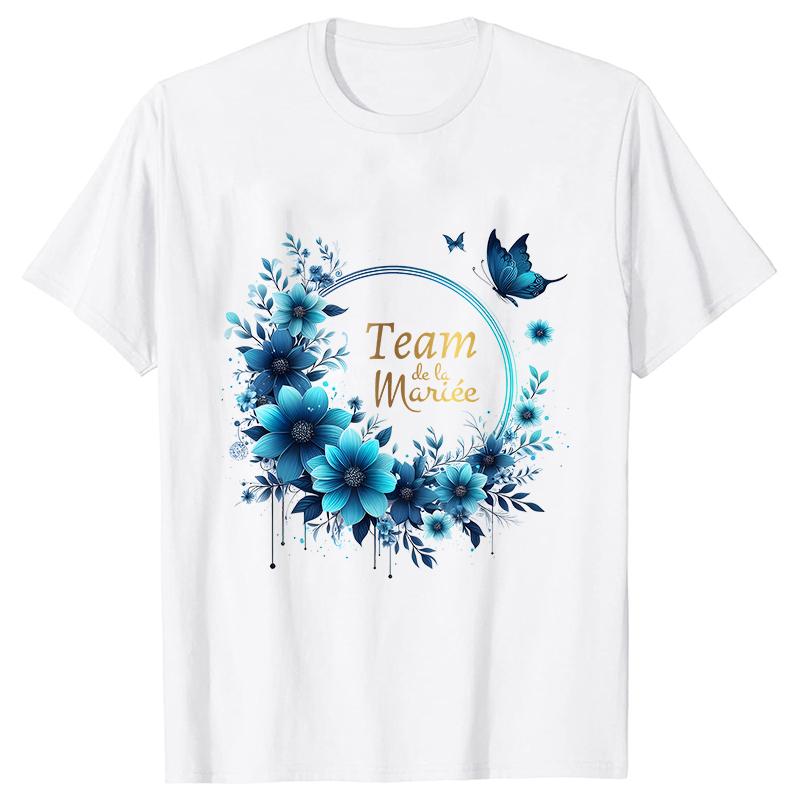 Team Bride Top Future Bride Tshirt Bridal Shower Wedding Bachelorette Party EVJF Flower Wreath Tees for Women Single Farewell