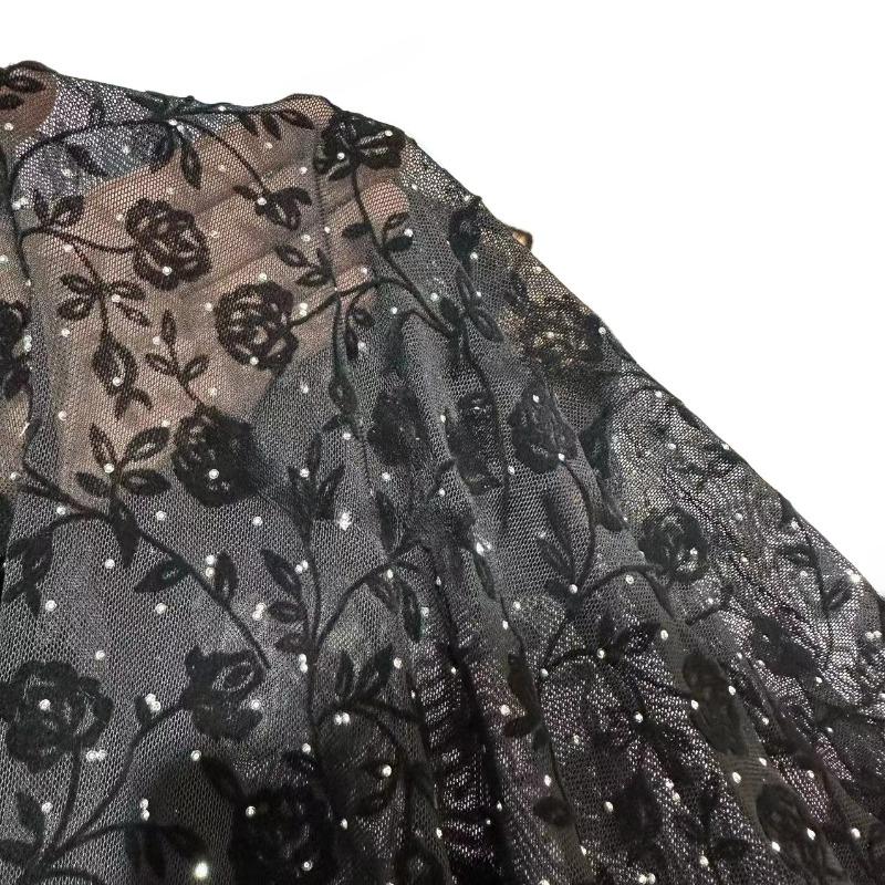 1m*1.4m Wielorodzajowa Elastyczna Poliestrowa Tkanina Siatkowa 40D Flokowany Kwiat Geometryczna Aksamitna Tkanina na Odzież do Jogi