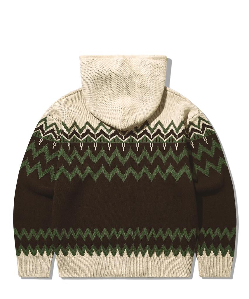 TRILLION Washable Nordic Jacquard 2-Way Hooded Zip-Up Knit [Beige]