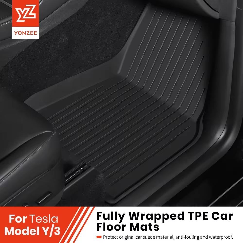 YZ For Tesla Floor Mat Model Y 2021-2026 Model 3 Highland Car Trunk Mat Luggage Mat TPE Waterproof Anti-Slip Set Floor Liner Mat
