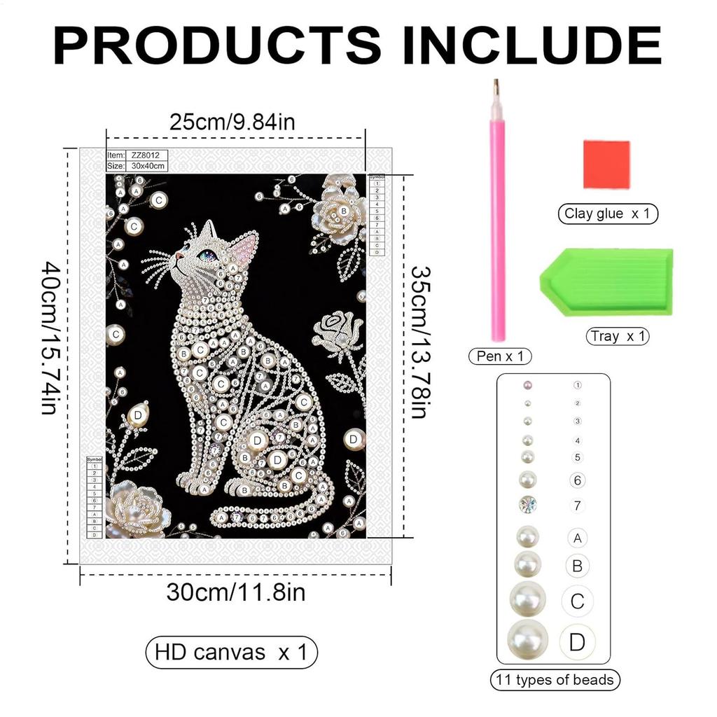 Pearl Painting Cat Shape Beaded DIY Frameless Handmade Craft DIY Pearl Painting Kits for Home Wall Women Birthday Mother's Day