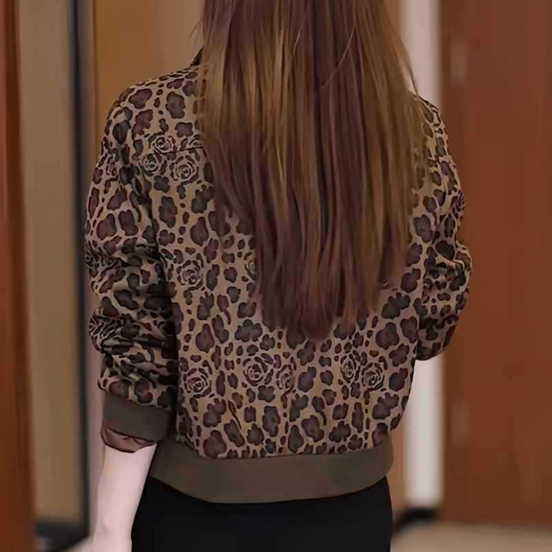 Damen Leopard Print Schlankmachende Lässige Jacke - Herbst/Winter Petite Samtmantel.